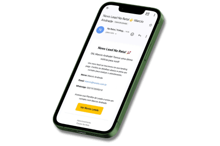 Foto de um smartphone contendo as notificações via email que a nutricionista receberá toda vez que um novo lead se cadastrar em sua landing page ao contratar a agência Na Reta