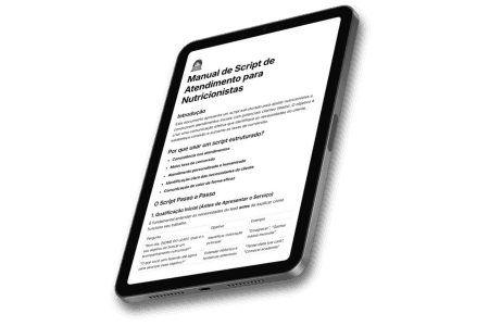 Foto de um tablet contendo o manual de script de atendimento da nutricionista que contratar a agência Na Reta